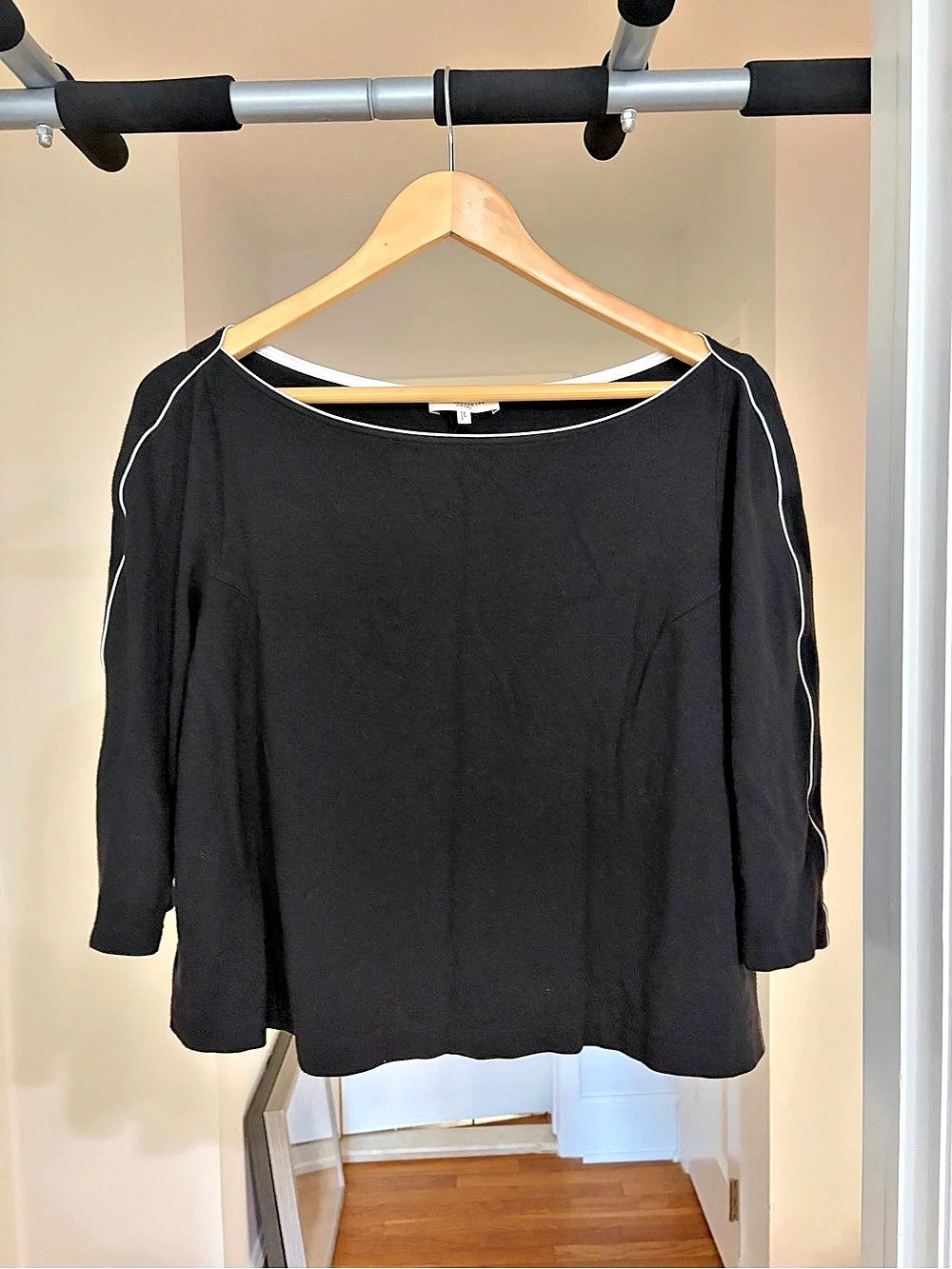 Lafayette 148 Black 3/4 Sleeve Boat Neck Top Size XL Like New